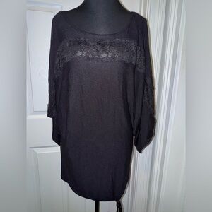 Nicole Miller Black Boxy Tunic with Lace Detail
